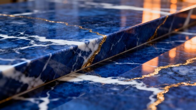 Blue marble surface with gold accents