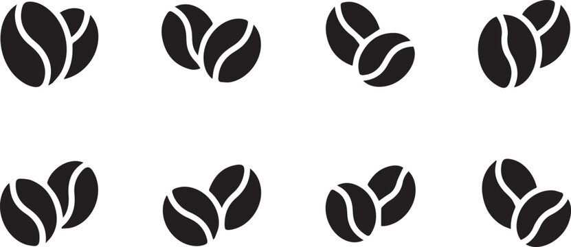 Black and white of eight stylized leaves with serrated edges black leaves white background, de