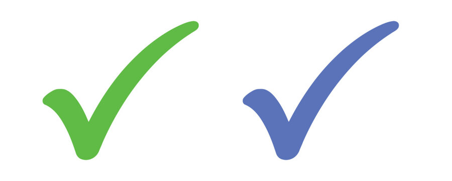 Two stylized checkmarks in green and blue colors for comparative analysis and selection process icons on white field.