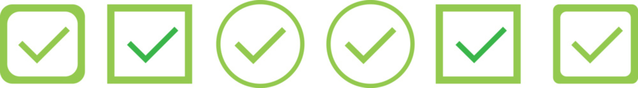 Sequence of green checkbox icons with varying border shapes and transparency levels for web forms and user interface.