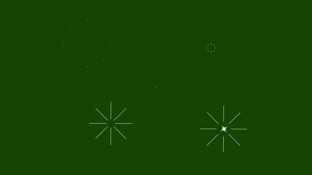 Doodle Style Random Explosion Fireworks Animation Circle Bursting Glowing Sparks, Flat Vector Sparkling Stars Shiny Blast Pop Up Lines Motion Graphics Green Background 4K Effect