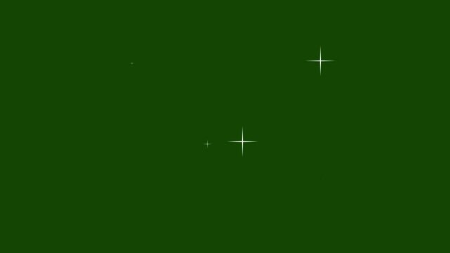 Twinkling retro stars animation with white doodle star shapes blinking gently on green screen. Flat vector cartoon sparkle shines like cosmic sky or fantasy universe in 4K video