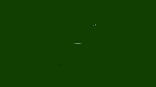 Sparkle twinkle star animation, glowing white stars, glitter shine bursts, retro flat vector style, blinking cartoon effects, chroma key green screen seamless festive loop 4K