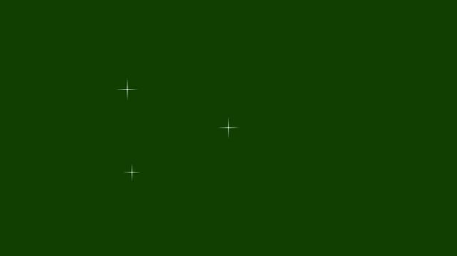 Twinkling stars animation with glowing white doodles shining across a vibrant green background, doodles style, Flat cartoon vector stars blinking like cosmic night sky in a magical fantasy effect.