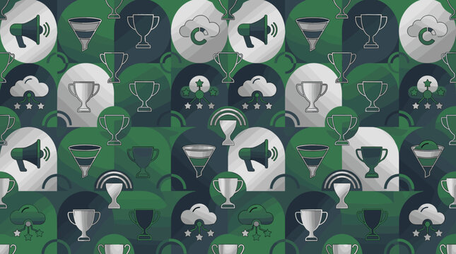 Fitness strategy icons and training care elements integrated into a sleek seamless repeating pattern for sports platforms.