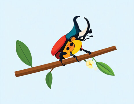 Colorful beetle on a branch side.