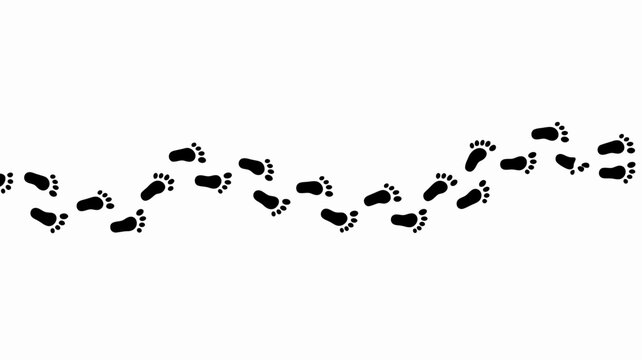 Black footprint trail following a winding path on light background
