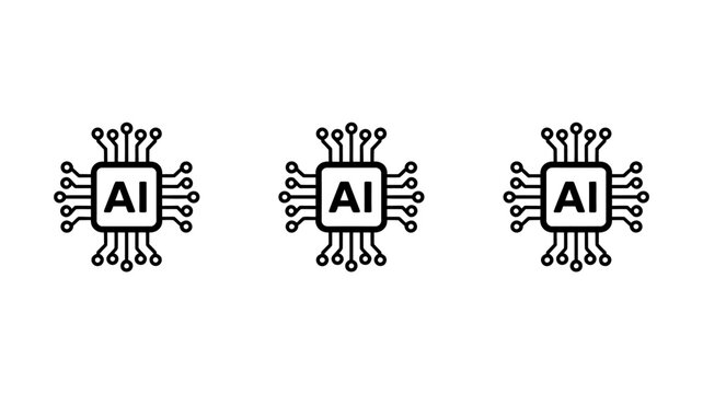 Modern ai technology circuit board icon set with three microchip designs