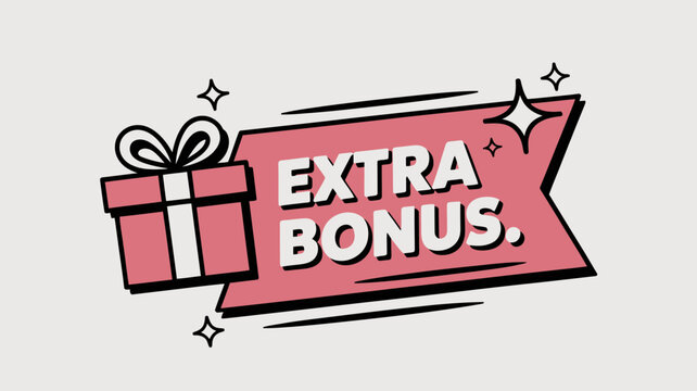 Pink gift box with extra bonus text and sparkles illustration