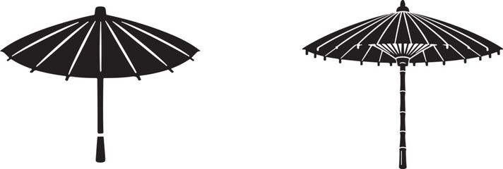 Japanese umbrella silhouette vector icon, traditional parasol symbol clipart, isolated black Asian umbrella design for logo, decoration, travel, culture and fashion illustration. © MOSTSHAMIMA