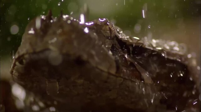 Macro Portrait of Gaboon Viper Face Showing Highly Detailed Geometric Camouflage Scales