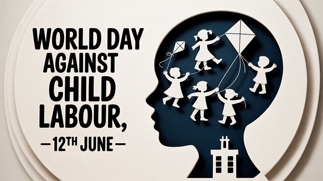 World day against child labour children flying kites in head silhouette