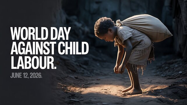 Child carrying heavy bag, world day against child labour