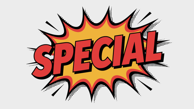 Bold comic style explosion text saying special with dynamic rays