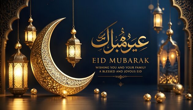 Eid ul adha qurbani mubarak golden crescent moon