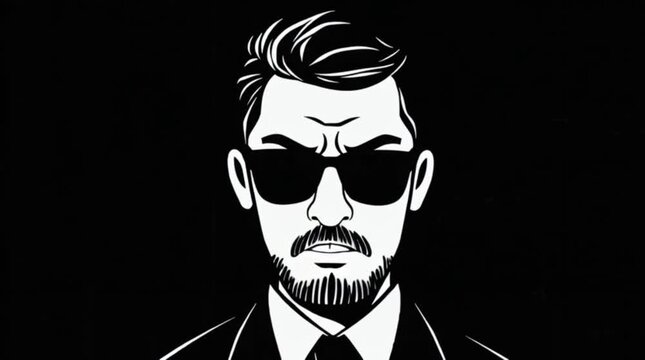 Stylish and Confident Man in Sunglasses with a Suit Against a Dark Background for Fashion, Business, and Lifestyle Themes