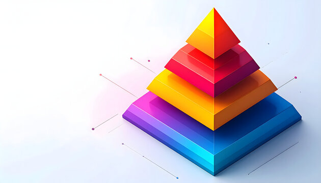 Pir&aacute;mide isom&eacute;trica 3D con niveles escalonados de colores sobre fondo claro