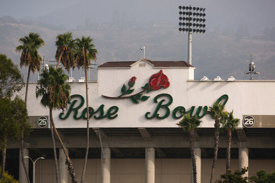 Famous neon sign for the Rose Bowl. Pasadena, California, August 2020