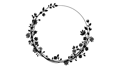 Fototapeta premium Circular floral frame created from delicate vines and small flowers on white background.