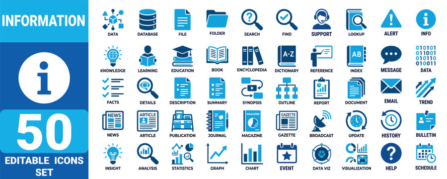 Solid icon set collection editable vector illustration mega pack of 50 information icons