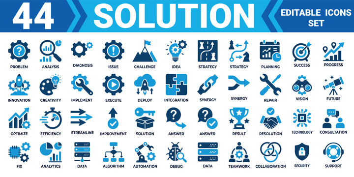 Solid icon set collection for solution and editable vector illustration mega pack