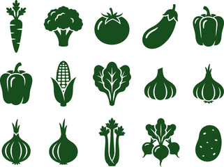 Fototapeta premium Healthy green vegetables and fruits icons isolated on transparent background vector illustration.