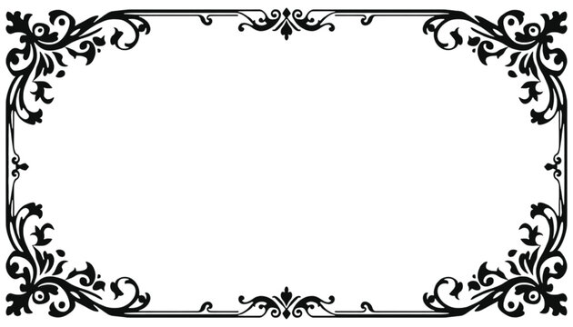 Ornate decorative black border frame with elegant scrollwork details provides a classic background element.