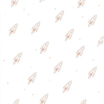 Small rocket outlines are scattered on a white background with generous space. This pattern gives a light and airy feel with a minimalist design.