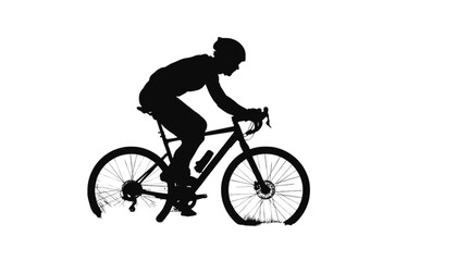 Obraz premium Cyclist silhouette on a road bike in racing posture demonstrates speed and athletic endurance on a white.