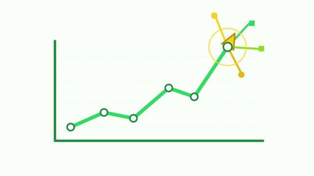 A green line graph showing an upward trend with a yellow target symbol
