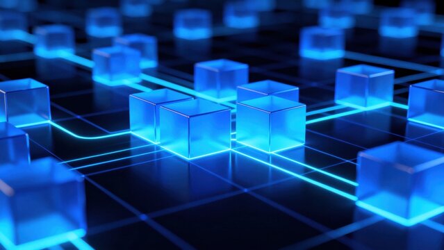 Blue glowing cubes on grid