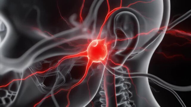 Trigeminal Nerve Inflammation Visualization With Cranial Anatomy and Neural Signal Transmission Concept