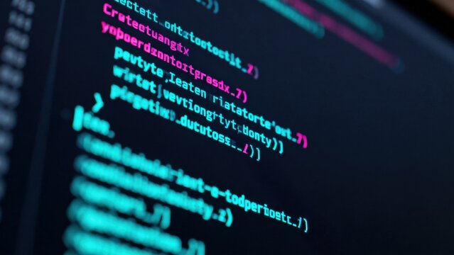 Computer screen displaying colorful code