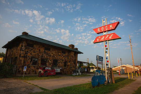 Afternoon light on The Rock Cafe on old Route 66 in Stroud, Oklahoma, September 2020