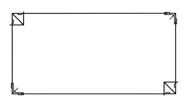 A simple black outline of a rectangle with right angle symbols in each corner.