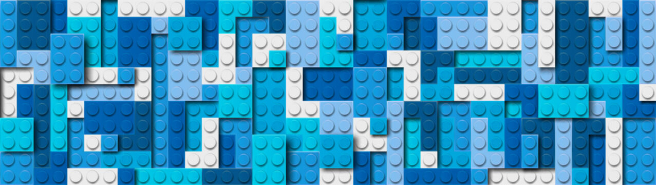 Realistic blue plastik constructor background with shadows. Play and build concept. Blue sea water style. Vector illustration