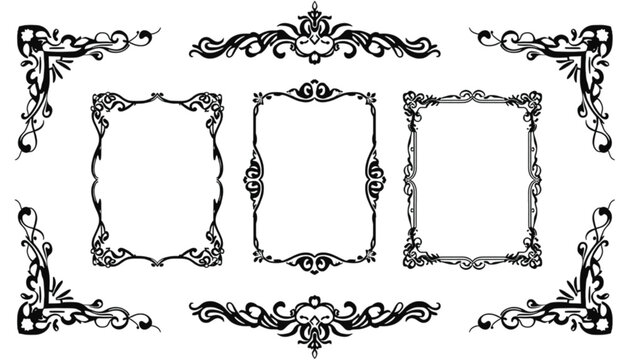Collection of intricate black ornate corner elements and decorative frames offers versatile design.