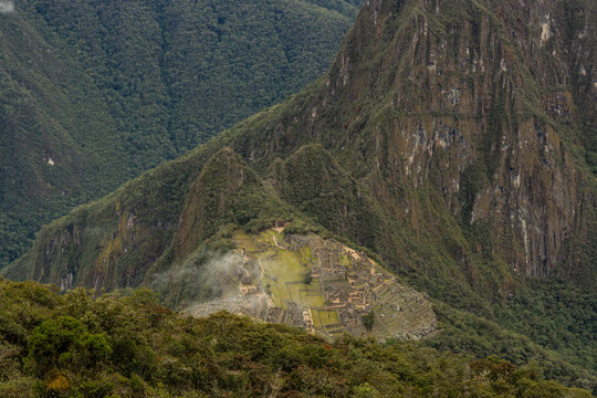 Aerial view of Machu Picchu ruins, Peru