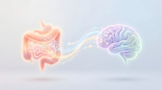Illustration showing communication path between human digestive system and brain function.