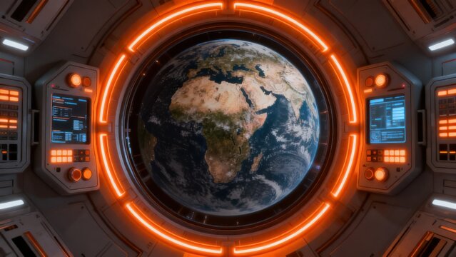 Spaceship view of Earth from window