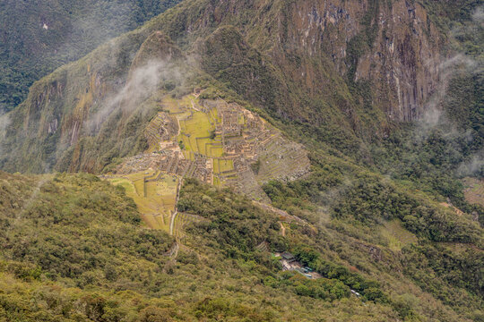 Aerial view of Machu Picchu ruins, Peru