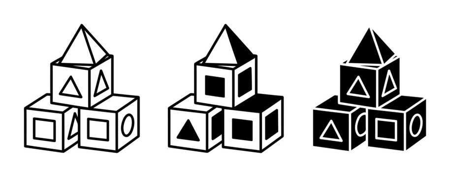 Building Blocks Collection, Geometric Shapes, Simple Vector Icons for Early Education and Play