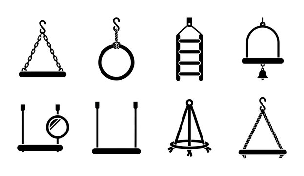 Circus Aerial Equipment Collection, Vintage Trapeze and Swing Icons, Performance Stage Props Vector Set