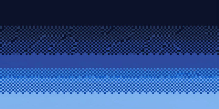 Retro 8-bit blue pixel checkerboard dither band background with graduated transitions for gaming and digital presentation design