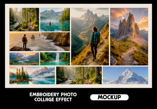 Embroidery Photo Collage Effect Mockup