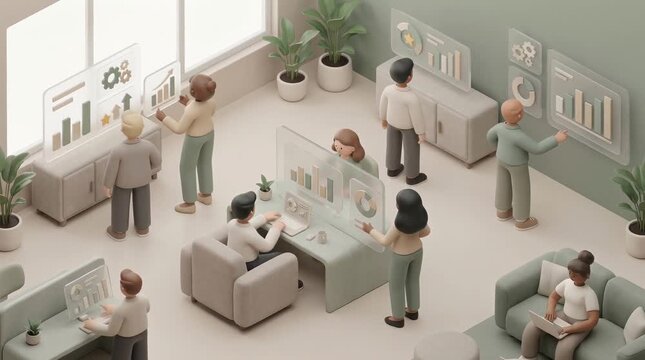 Diverse team collaborating on data analytics in a modern office setting