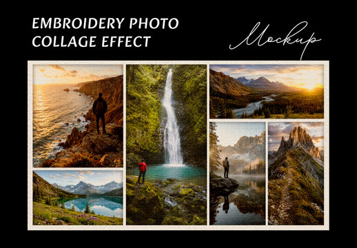 Embroidery Photo Collage Effect Mockup