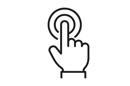 Hand clicking button icon with concentric circles