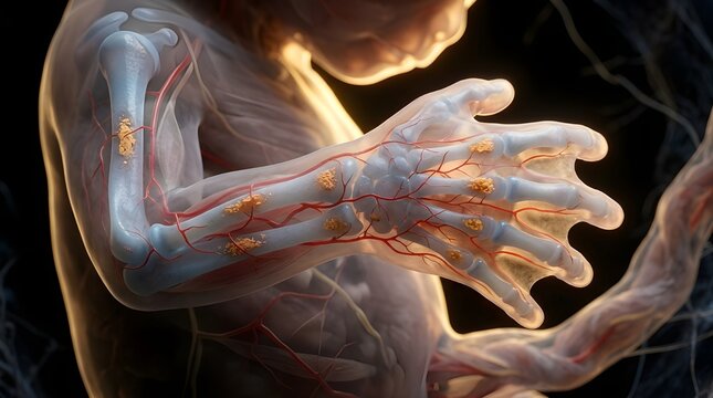 Human arm anatomy illustration showing bone metastasis and vascular system