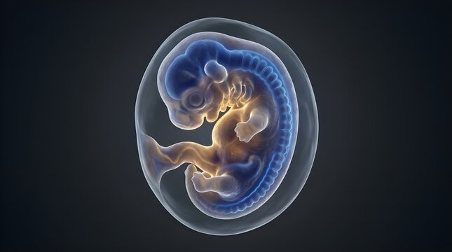Human fetus development illustration early stage embryo in amniotic sac